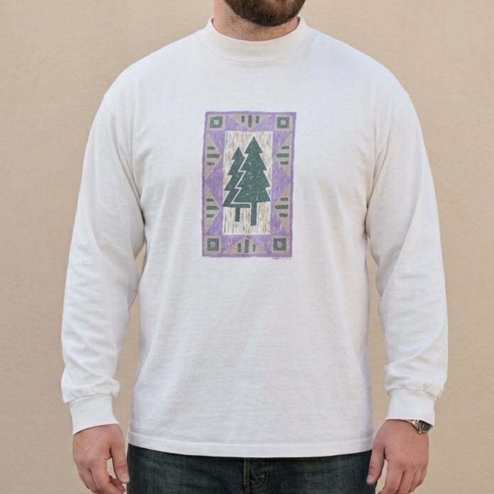 Vintage 90s SDI Pine Tree Graphic Sweatshirt Long Sleeve Top White Mens Size XL